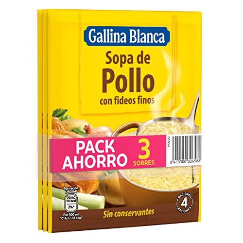 Gallina Blanca - Sopa De Pollo Con Fideos Finos - Pack Ahorro - 3 X 71 G, 213 Gramo