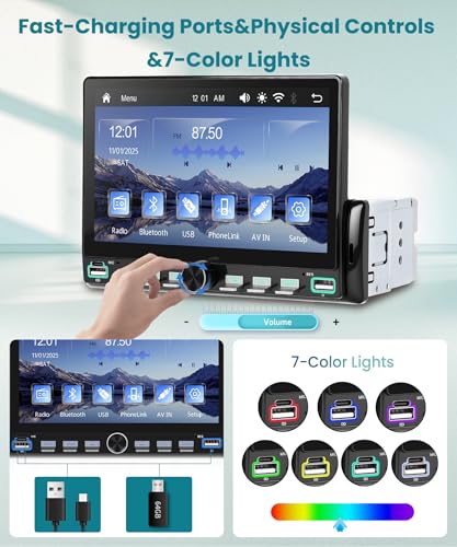 Radio auto 7’’ Single Din con CarPlay y Android Auto miniatura 2