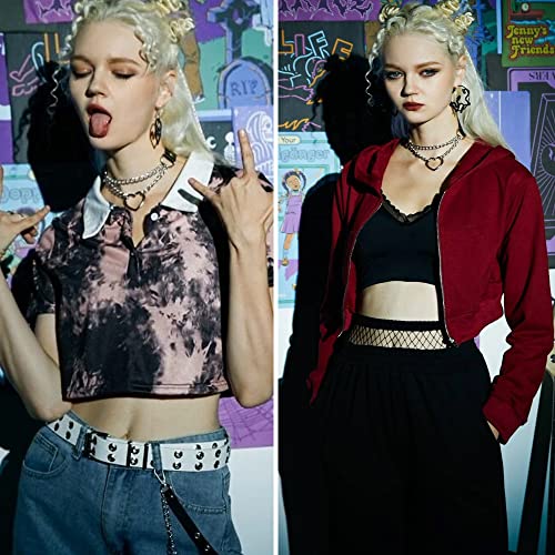 HAIAISO 6-9pcs Leather Punk Goth Choker Necklace with Love Heart Spikes, Adjustable Pu Collar for Women3