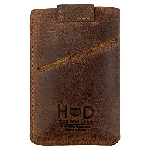 Hide & Drink Vertical Card Sleeve, Holds Cards & Folded Bills, Full Grain Leather, Handmade, Bourbon Brown