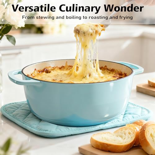 Image of Umite Chef 6QT Enameled Cast Iron Dutch Oven with Lid, Versatile Heavy-Duty Cookware Pot for Baking Bread, Braising, Soups & Stews, Oven & Stovetop Safe with Heat Resistant Gloves(Blue)