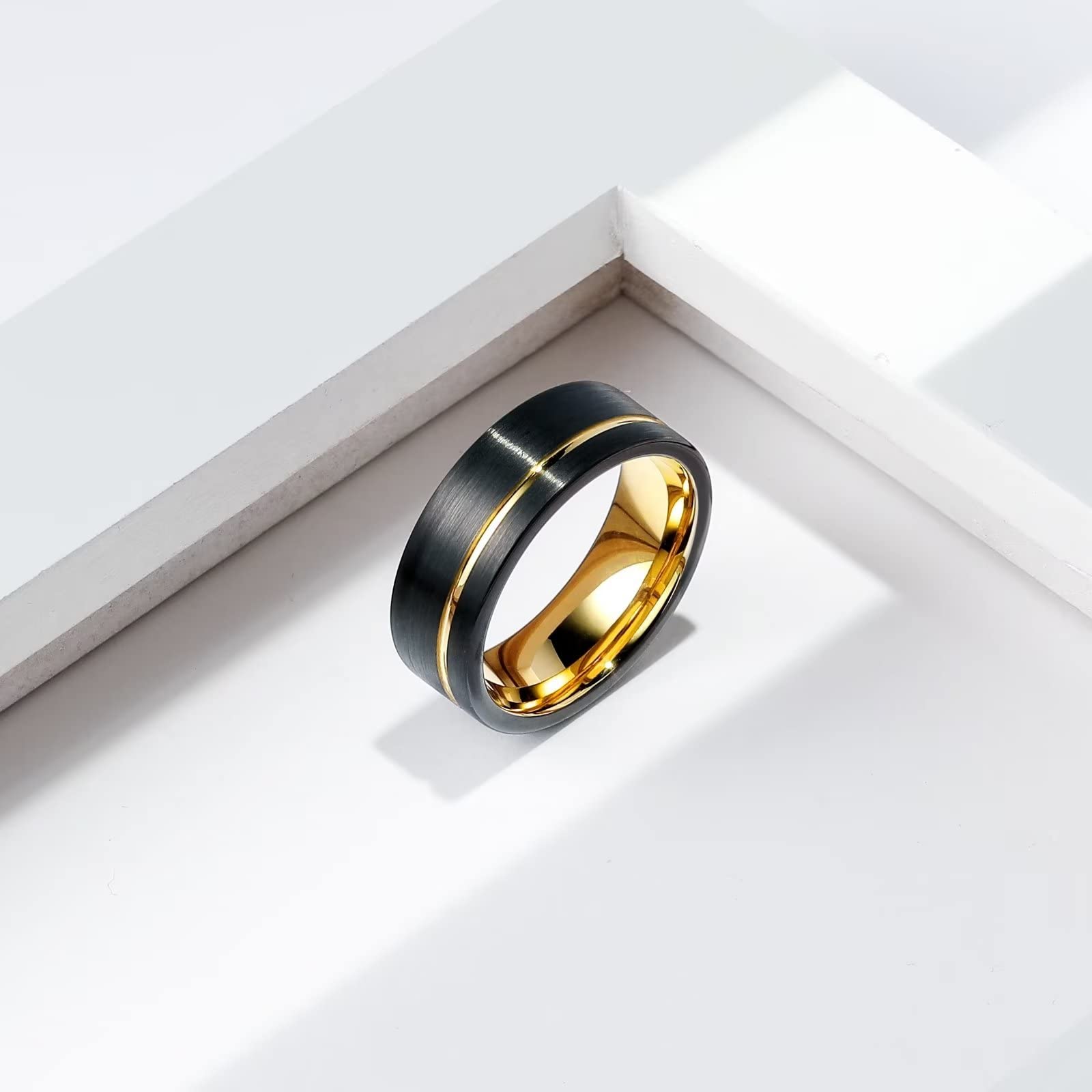 King Will Alianza de boda de carburo de tungsteno para hombre con diseño de ranura, 6/7/8 mm de ancho, acabado cepillado/pulido, ajuste cómodo