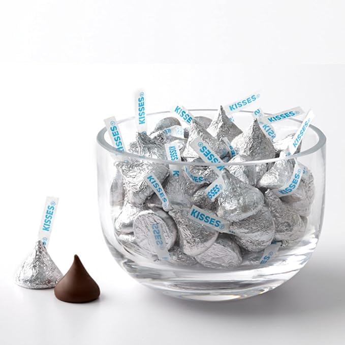 Hershe'ysKISSES Milk Chocolate Candy, Approx 100 Pieces Solid Milk Chocolate Kisses In Siver Foil Wrap 2 Pounds