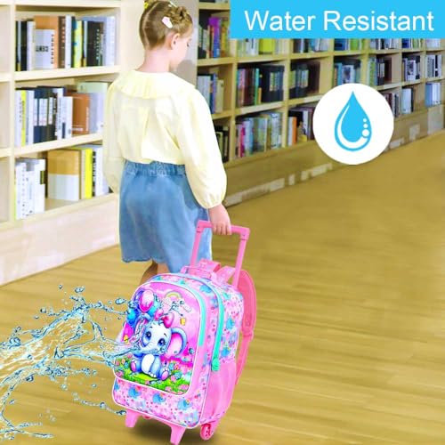 Image of CCJPX 3PCS Rolling Backpack for Girls,Kids Backpacks with Roller Wheels and Lunch Box, Wheeled Bookbag for Toddler Elementary School