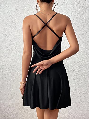Neeno Women's Dresses Draped Crisscross Backless Cami Dress Dress for Women (Color : Black, Size : X-Large)4