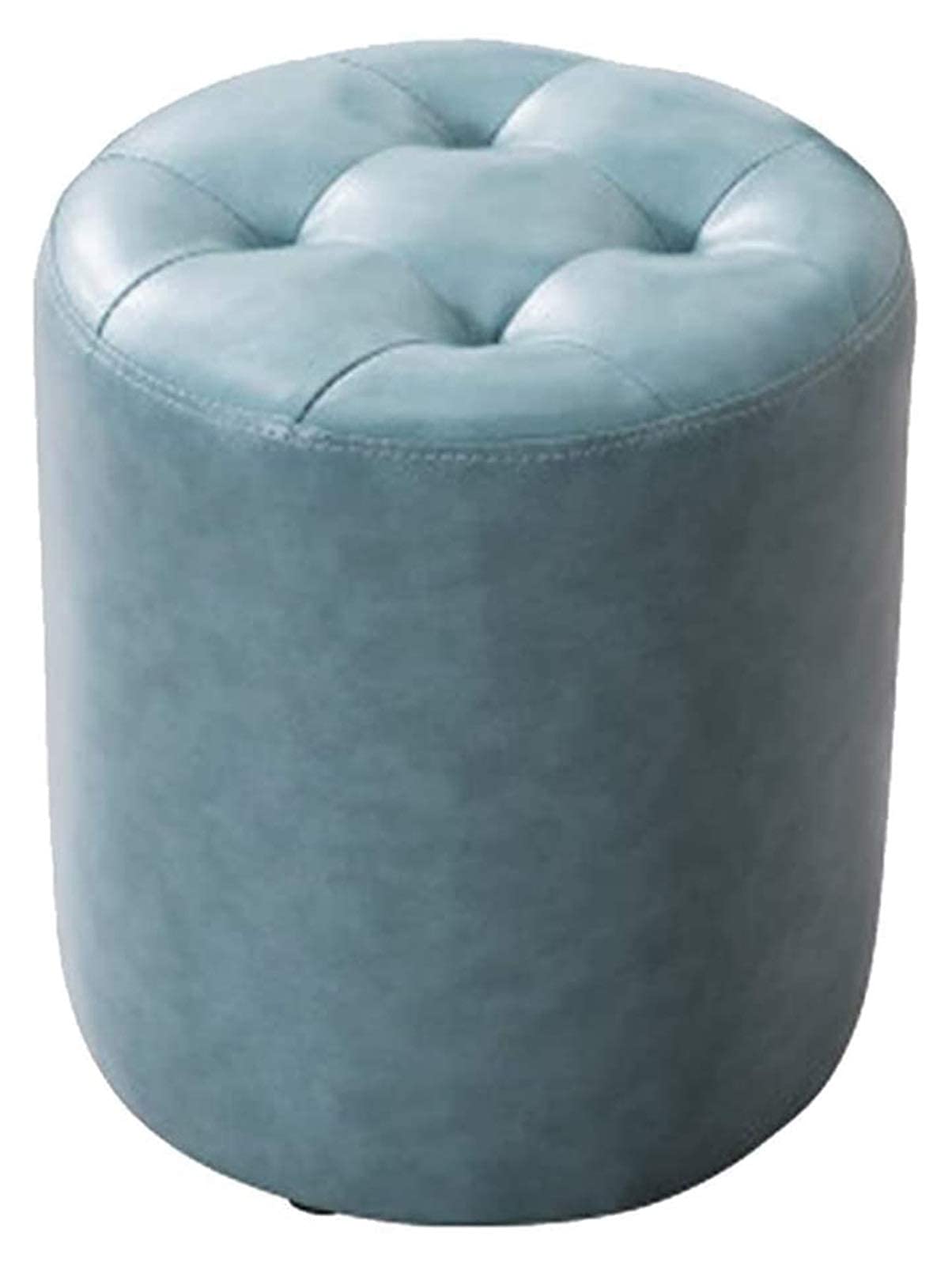 Repose-pieds ottoman en bois pouf rond tabouret cuir PU bleu