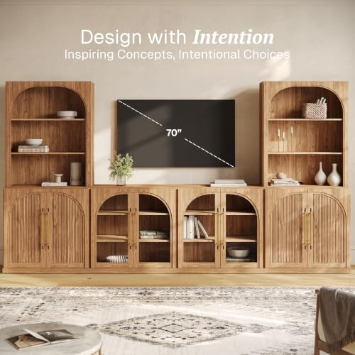 Image of BELLEZE Jagger 130 inch Wall Unit 6-Piece Modular TV Stand - Camel