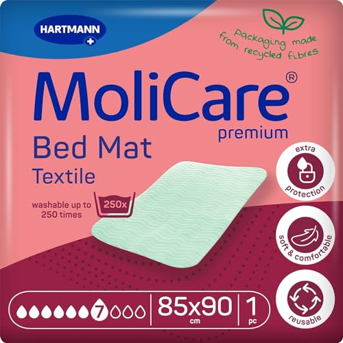 MoliCare® Premium Bed Mat Textile; Empapador Textil Reutilizable; Lavable; Sostenible; Incontinencia; Apto para Adultos, Niños y Bebés; 85 x 90 cm; sin Alas; 7 gotas; 1 Unidad