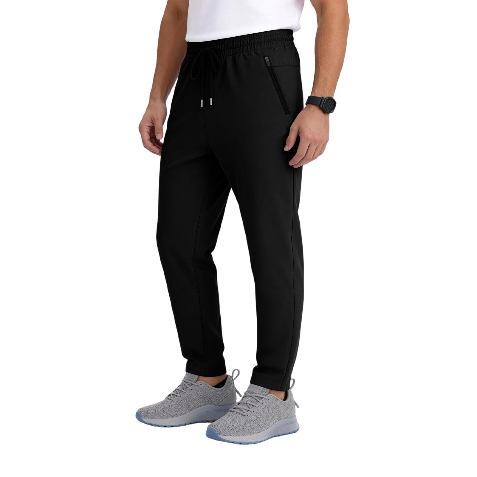 Lightweight Joggers for Men Stretchy Drawstring Waist Tapered Sweatpants Athletic Workout Pants with Zipper Pockets