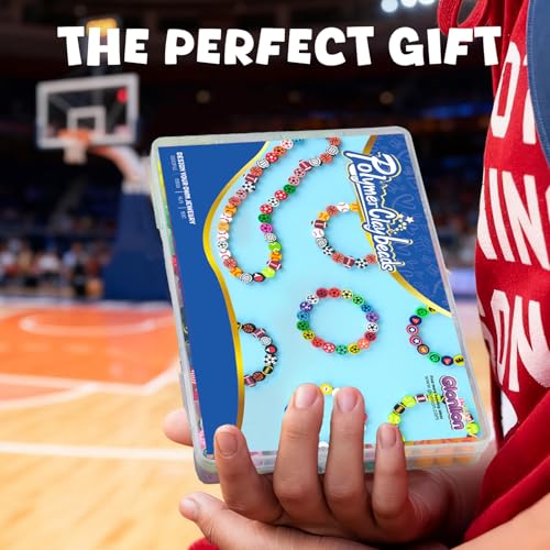 Image of Gionlion Sports Polymer Clay Beads Bracelet Making Kit, Clay Beads with Basketball, Soccer, Baseball, and Football Designs for DIY Jewelry & Craft Projects