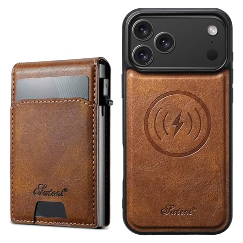 Coque iPhone 17 Pro Max marron en cuir premium avec porte-carte magnétique amovible