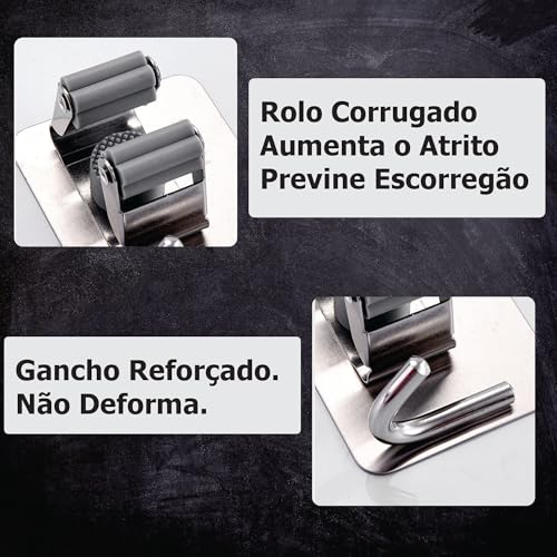 KIT com 2 Suportes de Parede em Aço Inoxidável para Vassoutras, Rodos com Gancho, Ideal para Pendura