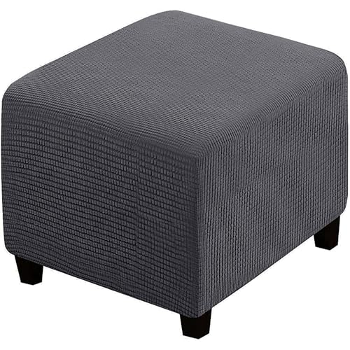 qiden Square Footstool Cover Jacquard Plush Thicker Large Stretch Pouffe Cover Anti-Slip Ottoman Slipcovers With Elastic Bottom