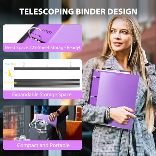Image of WOT I 1 Inch Telescoping 3 Ring Binder 4 Pack, Expandable Flexible Binder with Customizable Front Cover & Clear Catalog Pocket, Holds 8.5 inchx11 inch Paper, Assorted Colors, School Office Supplies