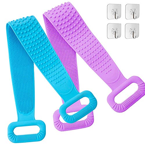 2 Pack Silicone Back Scrubber for Shower, 30 inch Lengthen Exfoliating Silicone Body Scrubber with Double Side, Deep Clean & Invigorate Skin, Long Handle for Men Women