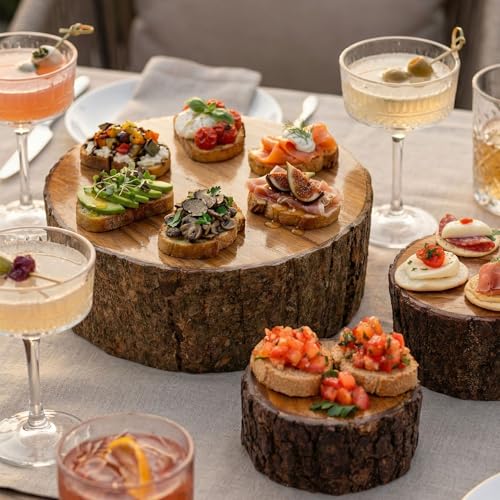 Restaurantware 10 x 5 Inch Rustic Riser For Displays 1 Large Wood Display Riser - Varnished With Bark Edges Hollowed Bottom Acacia Wood Tree Stump Display Stand For Appetizers Or Desserts by Restaurantware - Image 5
