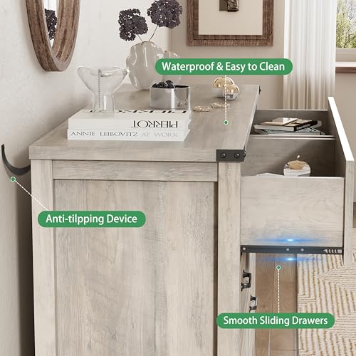 Image of Dresser for Bedroom with 6 Drawers, 54 inch Wide Wood Chest of Drawers with Deep Drawers & Mental Handle, Modern Dresser TV Stand, Wooden Closet Storage Organizer for Living Room, Hallway, Entryway, Grey