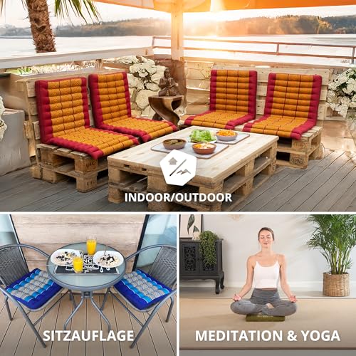 Foto von livasia Sitzkissen klein - 35x35x6cm - Bodenkissen Indoor/Outdoor, Meditationskissen Yogakissen, Stuhlauflage Palettenmöbel, Steppkissen Auflage Stuhl Bank handgefertigt (Grün)