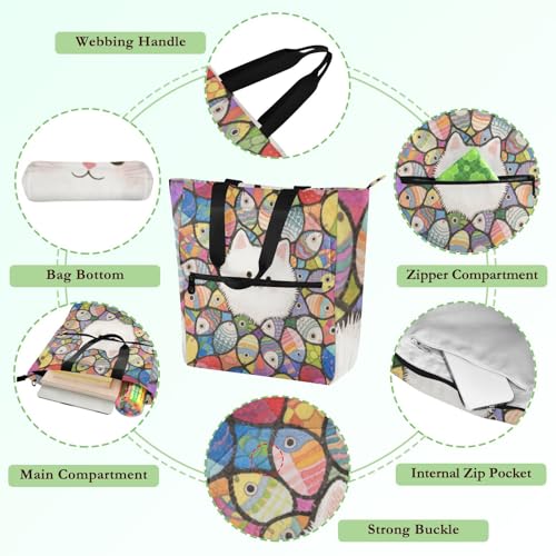 Bolsa de mano para universidad y playa con diseño de gato animado resistente 5