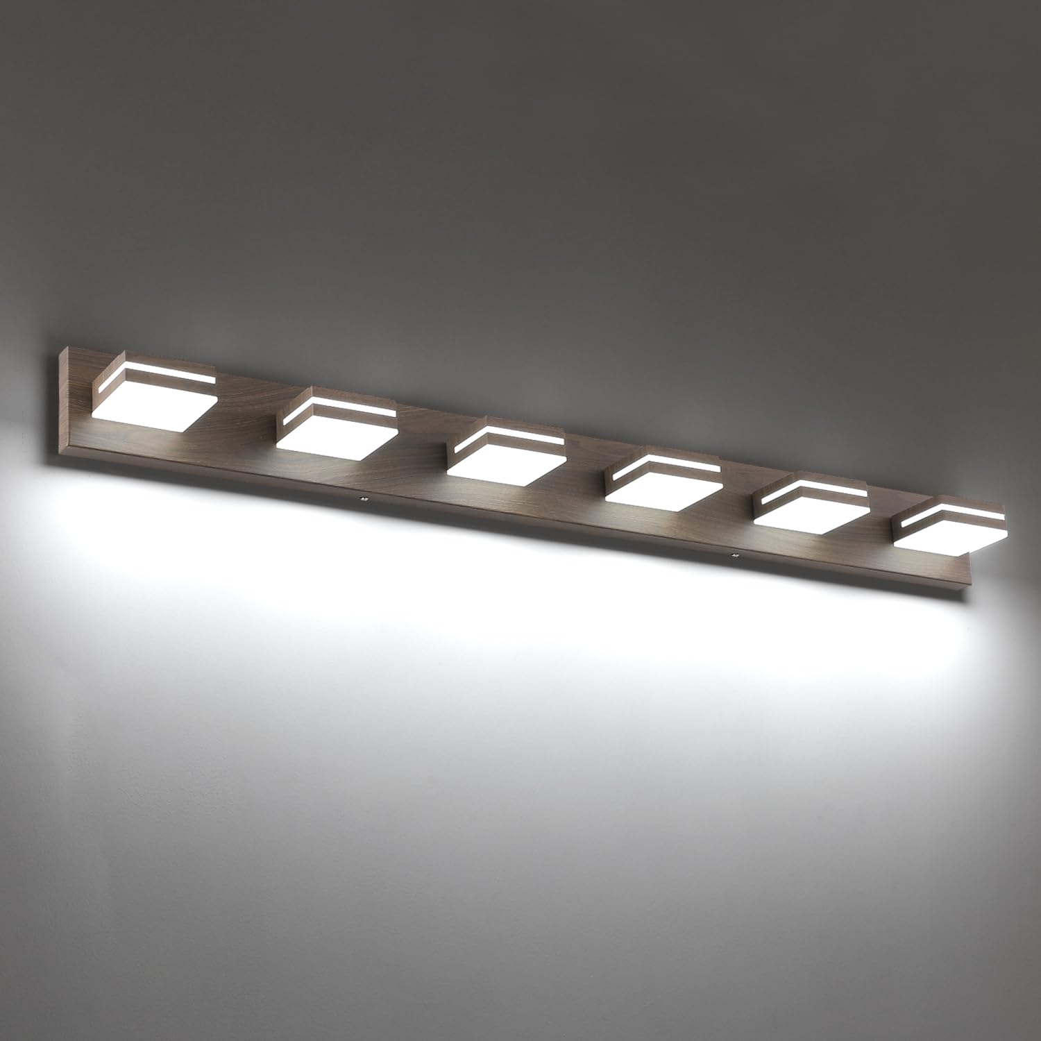 SineRise LED Modern Bathroom Vanity Light Fixtures, Modern Acrylic Bathroom Wall Lighting Fixtures Over Mirror, 6-Light, 48-Inch, Brown, 100%-0% White