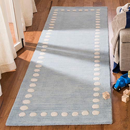 Safavieh Kids Collection Runner Rug - 2'6" X 8', Grey, Handmade Polka Dot Border Wool, Ideal For High Traffic Areas In Living Room, Bedroom (Sfk802F) #TOP3