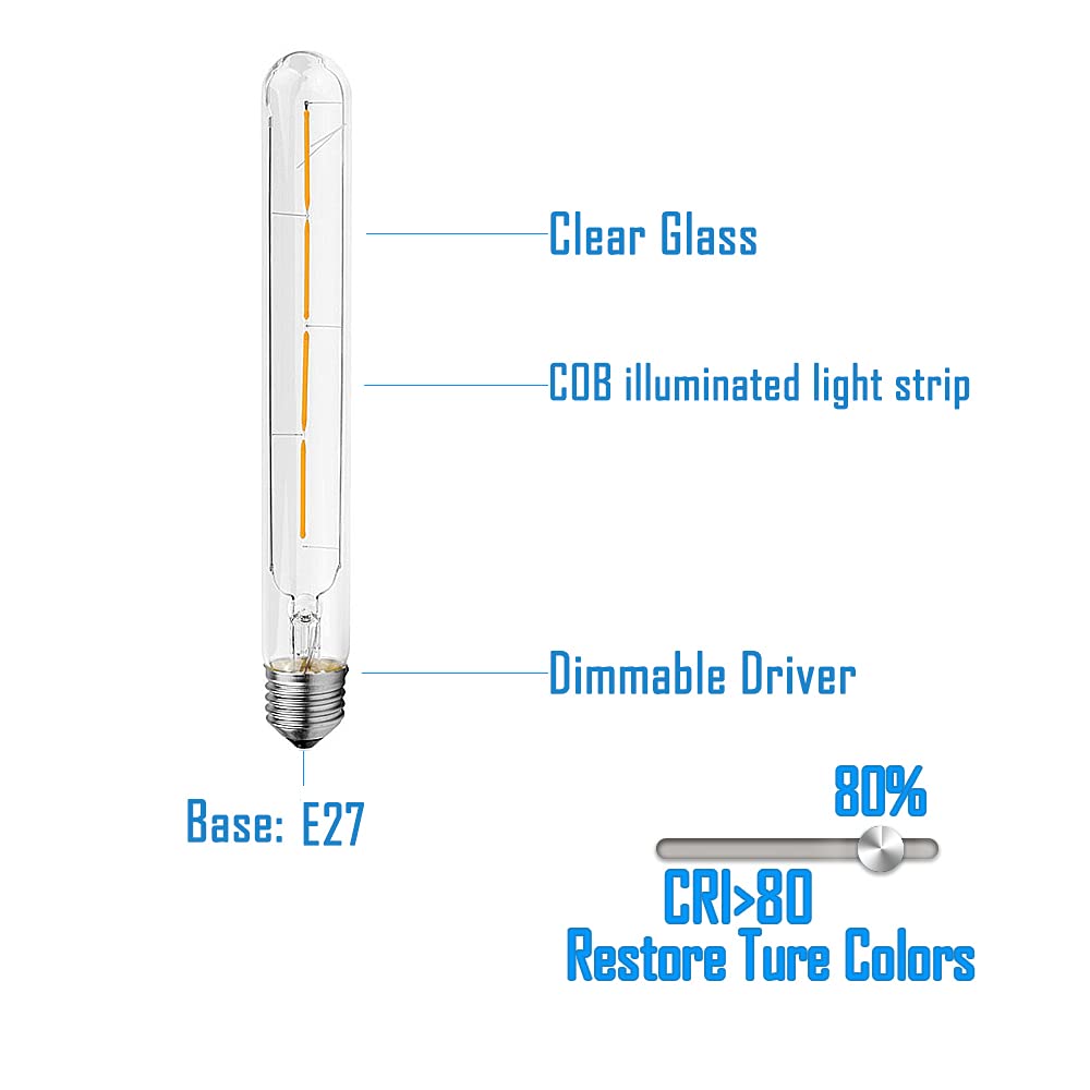 WANGFEI T30 LED Glühlampe E27 4W 225mm Klarglas Nicht Dimmbare Röhrenförmige Edison-Glühbirne,2700K Warmweiß 400LM Antike Nostalgische Klassische Beleuchtungslampe 12 Stücke