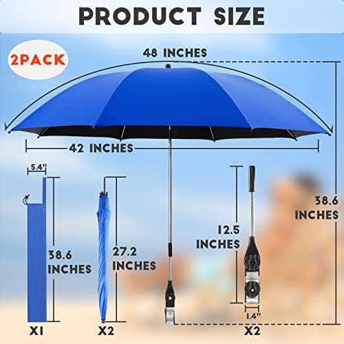 Nbtous 2 Pack Beach Umbrella With Universal Clamp, Upf 50+ 360 ° Adjustable Beach Shade Umbrella，Portable Outdoor Umbrella For Beach Chair, Camping Chair, Wheelchair, Stroller, Patio Chairs, Golf Carts (Blue, Not Include Chair) #TOP1
