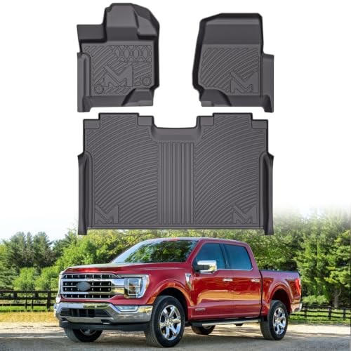 Image of Floor Mats for Ford F-150 2015-2026 & F150 Lightning 2022-2026 SuperCrew (Rear w /o Fold Flat Storage), Floor Liners TPE Automotive All Weather Cover Protection Waterproof Front & Rear Row Car Mats