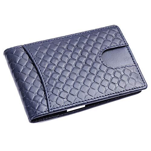 Image of Brooklyn Bridge Genuine Leather Money Clip Wallet for Men Diamond VT Blue - Premium Slim RFID Protected Wallet with Cash Clip & Multiple Card Slots, Stylish Front Pocket Design, Gift for Men