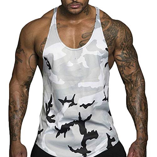 Lookwoild mens camo patchwork bodybuilding tank top qui…
