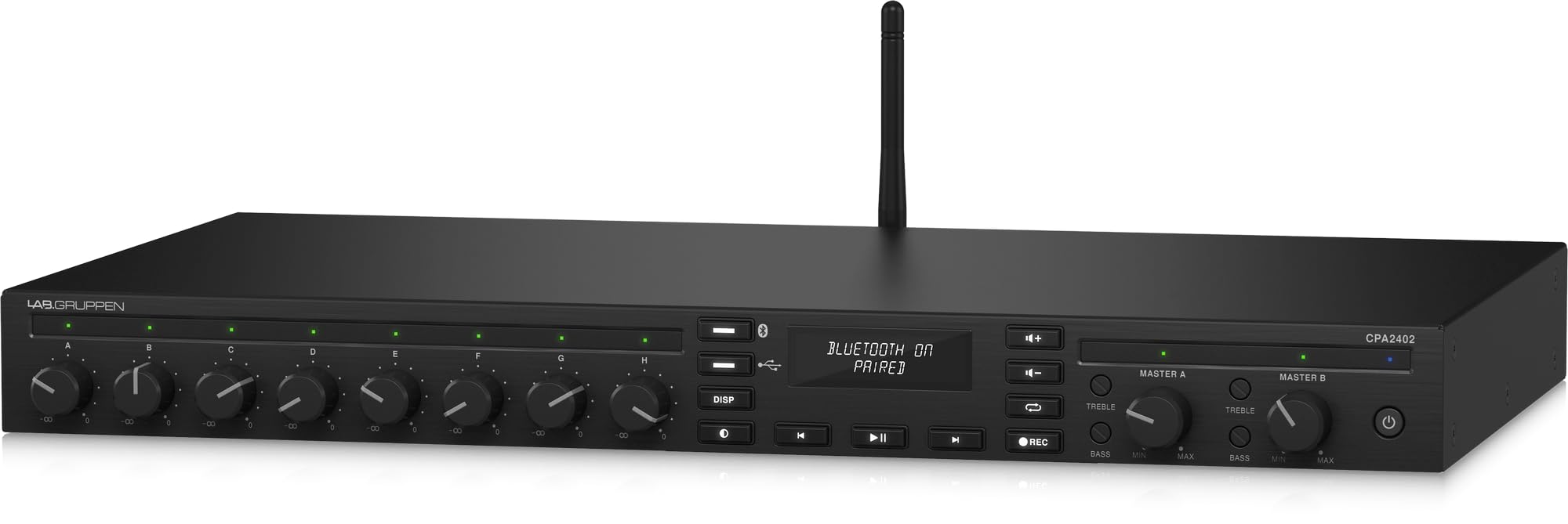 Lab Gruppen - Amplificador de mezcla comercial (2 x 240 W, con 8 entradas, transmisión Bluetooth, reproductor multimedia USB