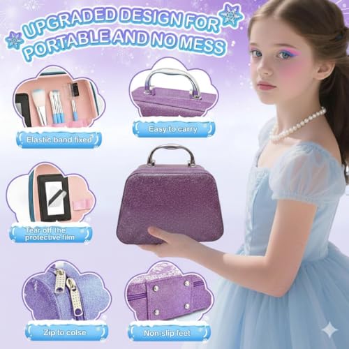 Image of PLUSPOINT Kids Makeup Kit Bag for Girl, Washable Makeup Set for Girls, Real Makeup for Kids, Girl Toys Princess Children Play Makeup Kit with Cosmetic Case Birthday Gifts for Girls Age 4 Year+