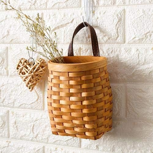 Miniatura 6 de Cesta colgante de mimbre tejida a mano, cesta de almacenamiento de madera portátil para colgar en la pared, cesta de flores, organizador de frutas y
