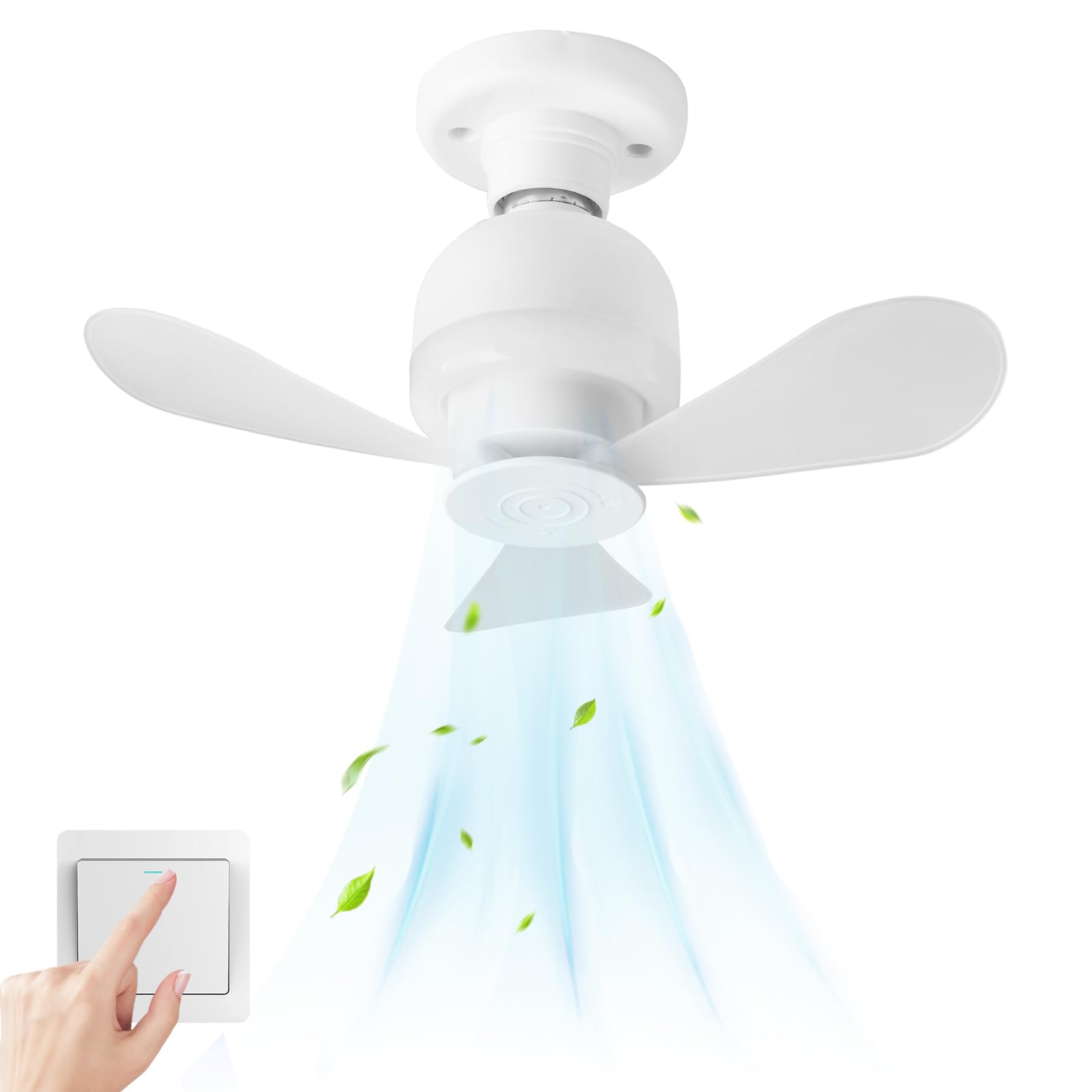 Kistrba Mini Ceiling Fan with Light, 11W 28cm E27 Fan Lights with 3 Blades, 3 Speed Adjustable Quiet Light Bulb Fan for Bedroom Living Tools Store