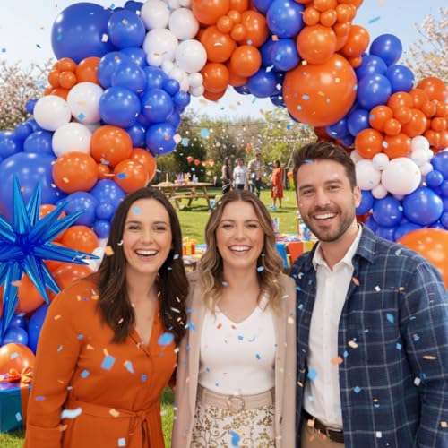 Image of Blue and Orange White Balloon Arch Kit, 145Pcs Royal Blue Orange WhiteBalloon Garland kit, Different Size Balloons for Girl Birthday Anniversary Baby Shower Graduation Prom Party Decorations