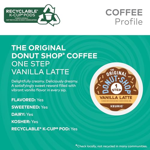 The Original Donut Shop Vanilla Latte, Single-Serve Keurig K-Cup Pods, Flavored Coffee, 20 Count