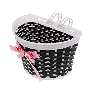 MagiDeal Kids Girls Bike Pannier Bicycle Bowknot Front Basket Shopping Bag Detachable - black