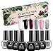 Produktbild UV Gel Nagellack Set 8er Permanent LED Nagellack Kit, Nagelgel mit Base Coat & Top Coat, Gel Polish für Nageltrockner Nageldesign Nägel Salon, Farbgel Rot Schwarz Weiß Pink Grau Glitter (Klassische)
