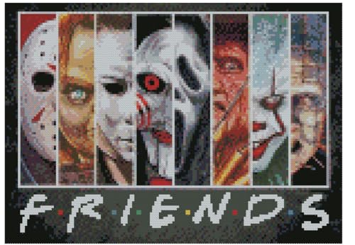 Image of Halloween Cross Stitch Stamped Kits for Adults Beginners-Horror Embroidery Friends Counted Cross Stitch Kits Patterns for Beginners 11 CT Dimensions Embroidery Kits Arts Craft Kits Home Decor