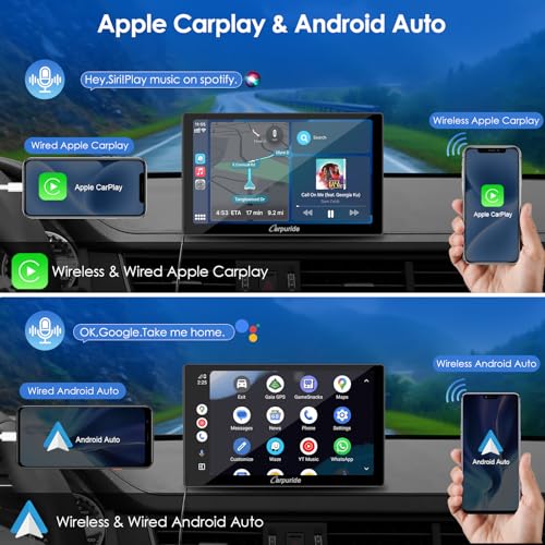 Image of CARPURIDE 9 Inch Car Play Screen for Car, Compatible with Wireless /Wired Apple CarPlay, Android Auto and Mirror Link - Bluetooth Audio, Navigation,Siri, FM, AUX