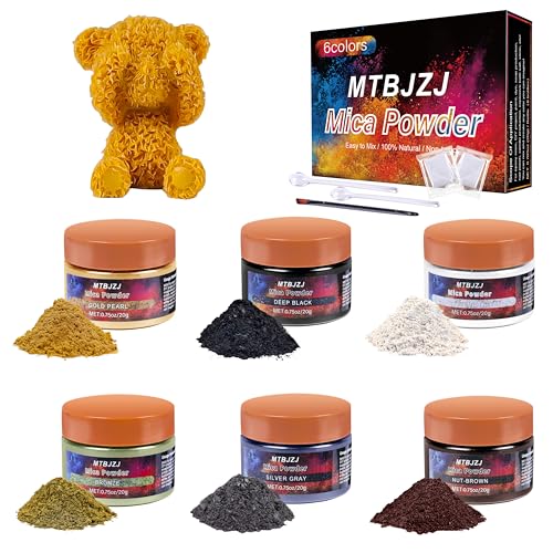 MTBJZJ Mica Powder, 6 Colors - 20g/Bottle of Epoxy Resin Color Pigment for Candle Dye, Lip Gloss Pigment, Soap Making, Slime Colorant, Paint, Bath Bombs,Nail Polish and Eye Shadow