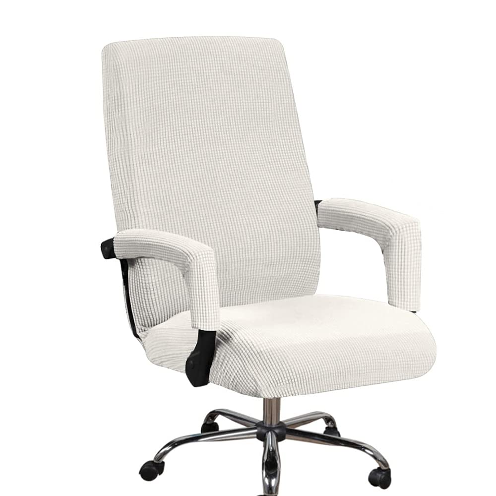 Bestenrose Funda para Silla de Oficina para El Asiento de La Silla Elástica con Reposabrazos Fundas Elásticas Y Lavables Juego para Silla de Oficina Silla de Ordenador(XL, Marfil)
