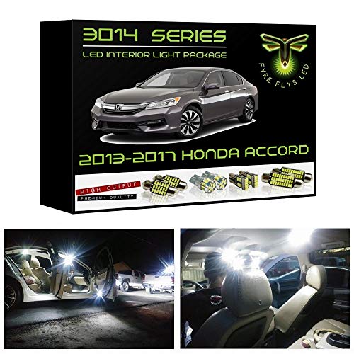 Fyre Flys 14 Piece White LED Interior Lights for 2013-2017 Honda Accord Super Bright 6000K 3014 Series SMD Package Kit and Install Tool