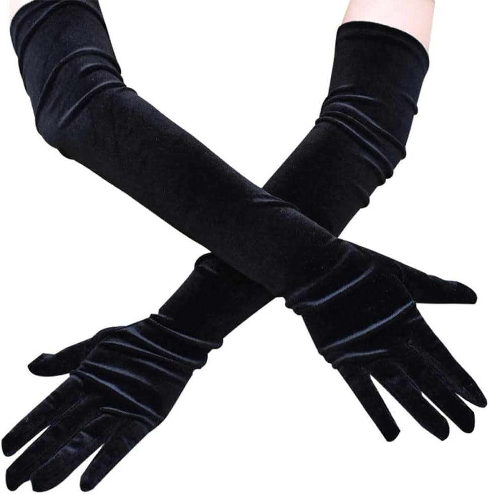 YisowankLong Velvet Gloves Elbow Length 20s Opera Gloves 1920s Party Gloves for Wedding Prom Dancing(21.5inch)