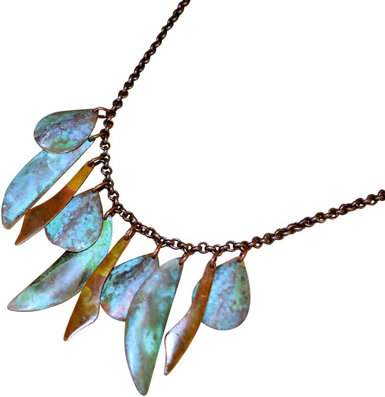 Elaine Coyne Collectible Artwear Verdigris and Earth Patina Solid Brass Bohemian Chic Elaborate Multi-piece Necklace