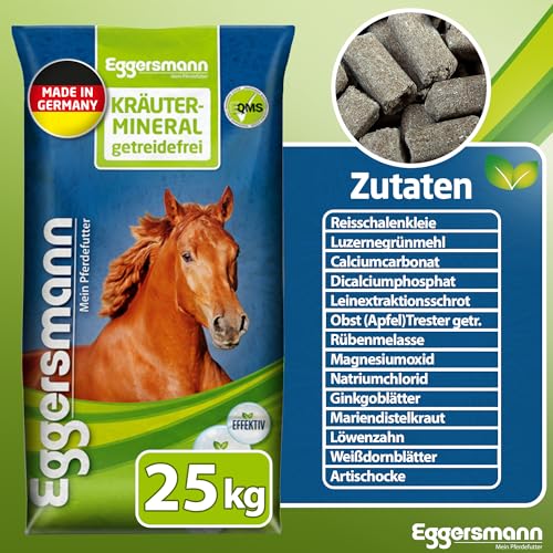 Eggersmann Mein Pferdefutter Kräutermineral getreidefrei 25 kg – Getreidefreies Mineralfutter für Pferde – Zur Unterstützung des Stoffwechsels – Für allergieempfindliche Pferde geeignet
