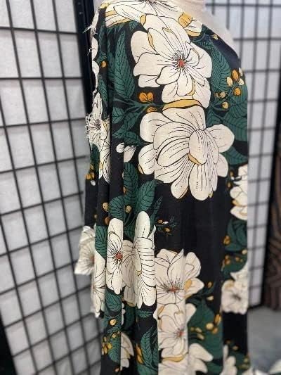 Miniatura 2 de The Yard - Tela de lino con estampado de flores de camelia, color verdedoradoblanco