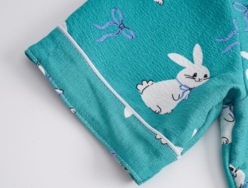 Image of Hupohoi Big Girls Button Down Pajama Set 3pcs Short Sleeve Long Pants with Shorts Crepe Wrinkled Fabric Sleepwear Nighty