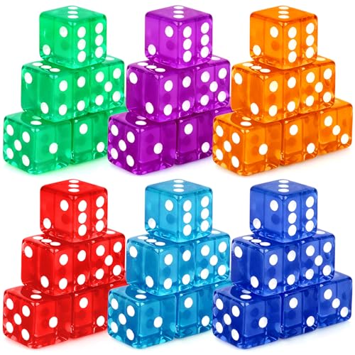 Hooqict 36 Pieces Casino Dice Set 19mm Large Dice Game Acrylic 6 Sided Colored Dice Bulk for Casino Vegas Math Classroom Supplies Board Games (Red Blue Purple Green Orange)