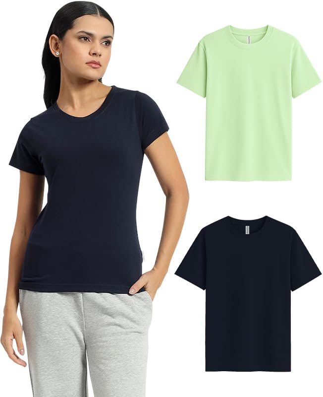 Image of Sleepynuts Women's Plain Round Neck Regular Fit Half Sleeve Cotton T Shirt